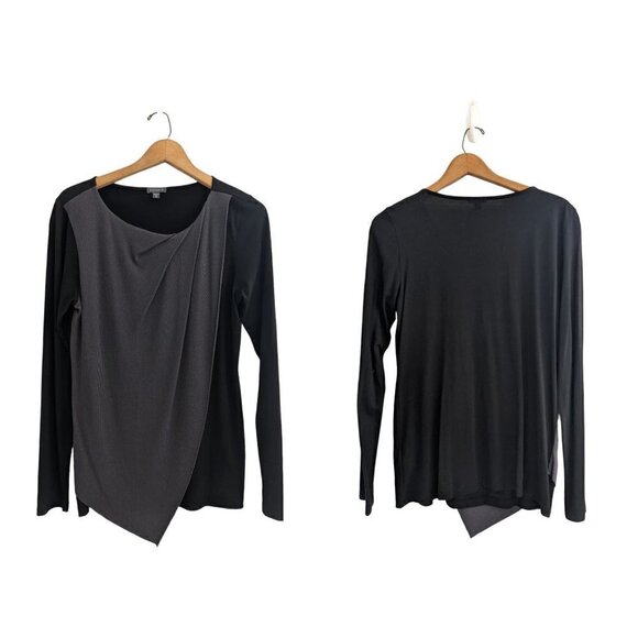 Lilla P Drape Asymmetric Hemline Lagenlook Long Sleeve Top - Picture 1 of 9